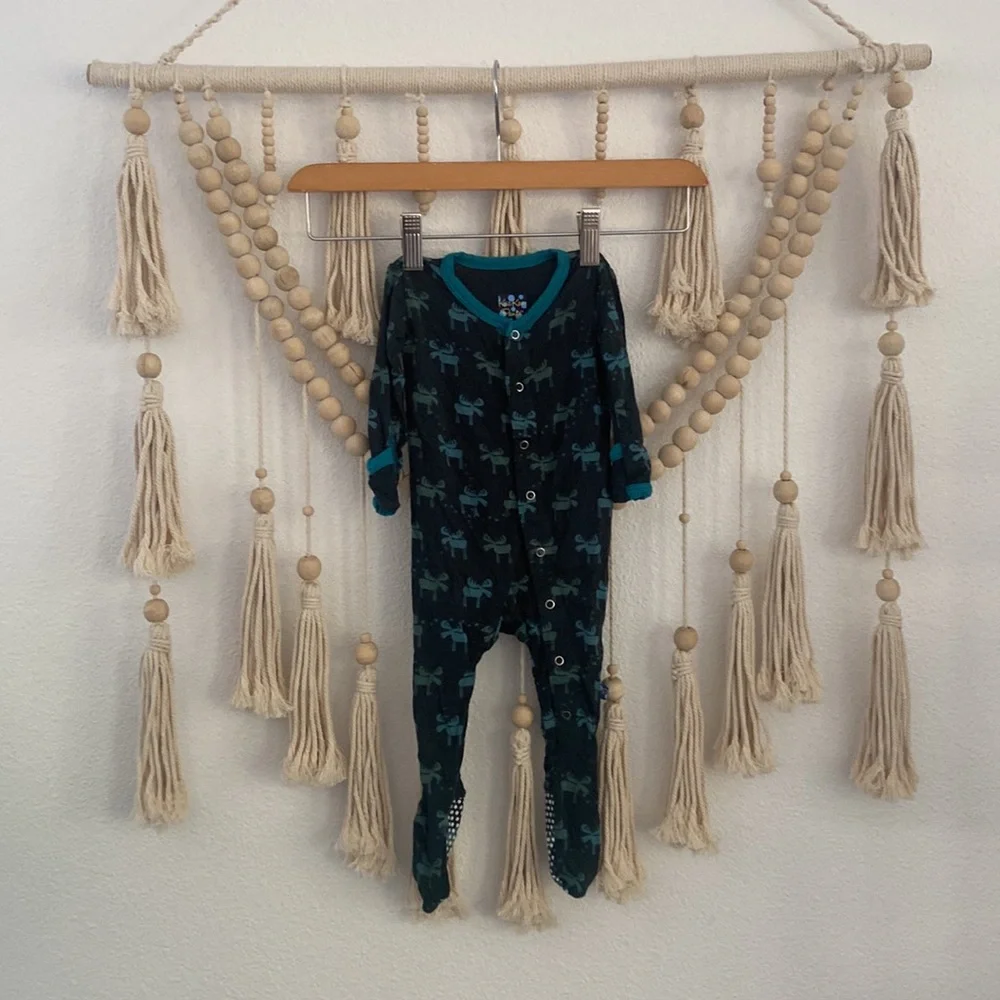 Kickee Pants Footie Pajamas Pine Moose green blue onesie jumper 3-6 months